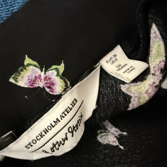 Stockholm Atelier Dress Womens 6 Black Butterfly Flared Sleeve Midi Boho Asian - Picture 7 of 10